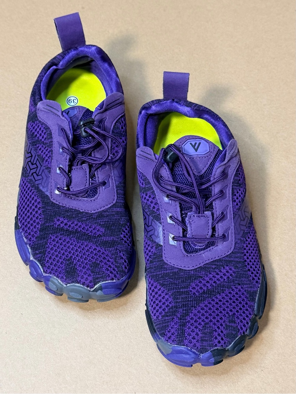 Sports Women-Slip Purple Lace Up Five Toes Sneakers w 8.5 M m 6.5 Gym Yoga Shoes